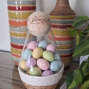 World Market Glass Vase with Tan Wood Ball Lid